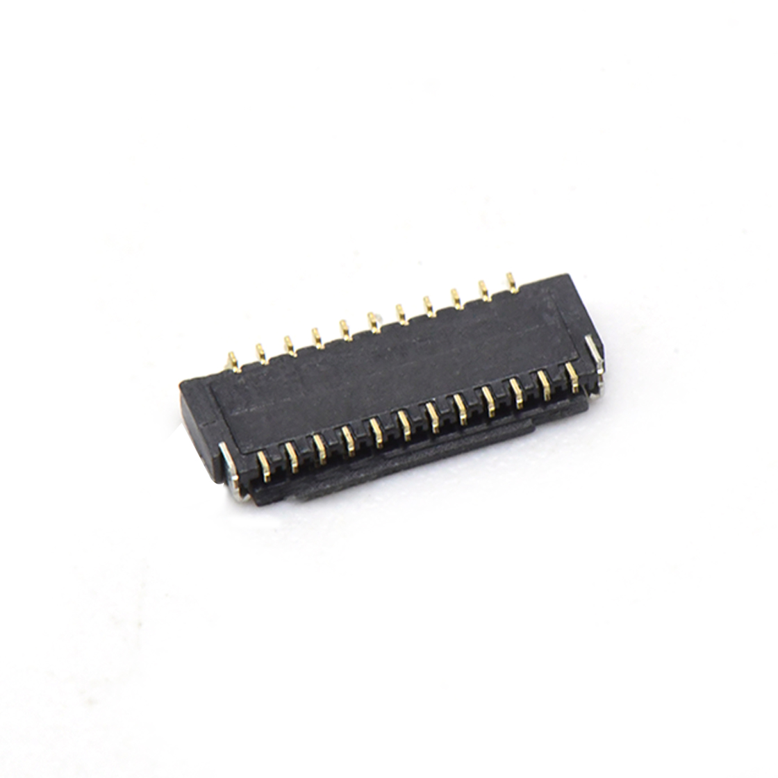 Pitch 0.30mm 90°H1.00mm 卧式下接前掀盖 SMT型 FPC 23pin 黑色 镀半金1u"，其它区域镀镍